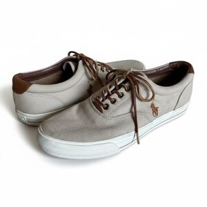 Polo Ralph Lauren Canvas Lace-Up Sneakers Preppy Business Casual Tan Brown 9